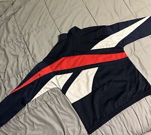 Reebok Track Jacket Mens Size Large Full Zip Mock Neck Blue/Red/White Retro