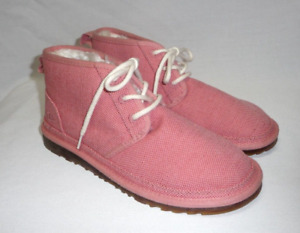 WOMENS UGG NEUMEL FAUX FUR  CANVAS CHUKKA ANKLE BOOTS NATURAL PINK/CORAL