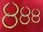 14k gold overlay Hoop bamboo Earrings no personalized small-medium-large