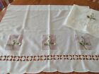 Pair of Kitchen Curtains White poly Embroidered flowers Cutwork 23.5