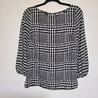 Talbots Houndstooth Blouse XS Black & White  3/4 Balloon Sleeves Boat Neck