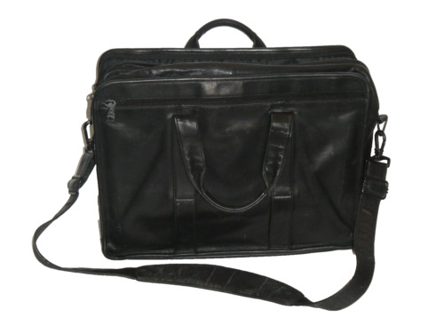 VtgTUMI Expandable ALL LEATHER Black Briefcase Document Shoulder Bag 17 X 5 X 12