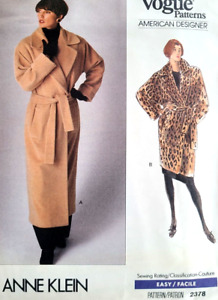 Vogue American Designer Anne Klein 2378 Sew Pattern Wrap Front Long Dress Coat