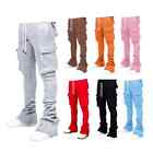 Mens Flare Sweat Design Street Dance Wear Pile Up Stacked Pants Trousers Hip Hop