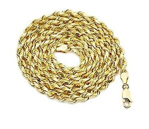 10K Solid Yellow Gold 2mm - 8mm Men's Women's Diamond Cut Rope Chain Necklace