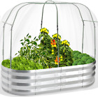 Raised Garden Bed with Greenhouse Frame and 3 Covers, Galvanized Metal Oval Plan