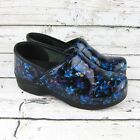 Dansko Professional Floral Clogs Shoes Womens 39 / US 8.5 Blue Black Nursing