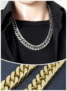 Wide 10/12/14MM Silver/Gold Cuban Link Chain Men Women Necklace or Bracelet