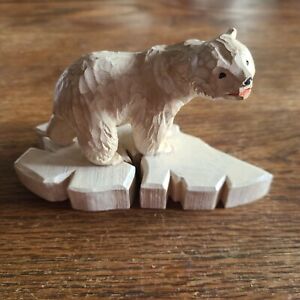 Vintage Henning Norway ~ Hand Carved Wooden Polar Bear ~ 5 ½