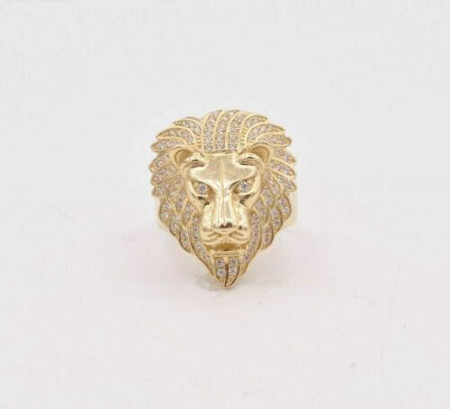 Large Men's Roaring Lion Head Ring Real Solid 10K Yellow Gold