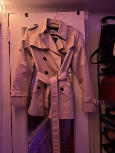 Women's Coach Short Trench Coat Porcelain / Stone Belted Double Breasted - Small
