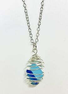 Seaglass Cage Necklace, Turquoise & Aqua. Handmade.