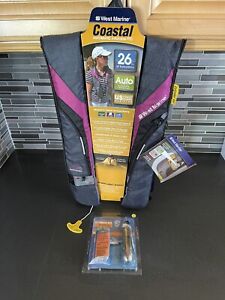 west marine coastal automatic inflatable life vest—burgundy/gray #14832067