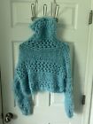 Free People Rustic Inn Pullover Fuzzy Turtleneck Open Knit Cropped Sweater Small