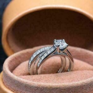1.40Ct Princess Cut DEF Moissanite Wedding Bridal Ring Set 14k White Gold Plated