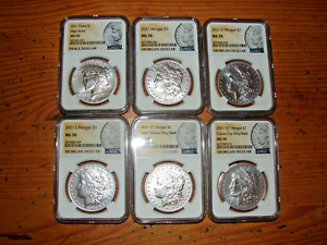 2021  Morgan & Peace Silver Dollars Full Set of 6 NGC MS70