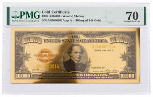 1928 $10,000 24KT Gold Certificate Commemorative PMG 70 Gem Unc