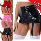 US Womens Leather High Waist Bodycon Pencil Skirt with 6Wide Straps Mini Skirts