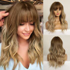 Long Wavy Dark Brown to Honey Blonde Wigs with Bang Women Daily Hair Fanshion US