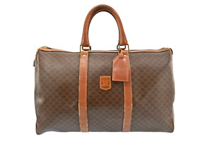 Authentic CELINE Macadam Pattern Boston Hand Bag PVC Leather Brown K1579Y602