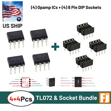 4 PCS TL072CP & 4PCS DIP-8 Sockets | Low Noise JFET Dual Op-Amp | US SHIP