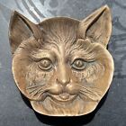 Vtg Solid Brass Cat Head Trivet - Nice Detail