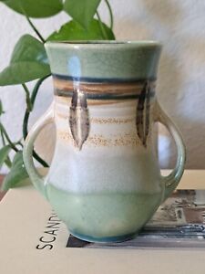 New ListingVintage Japanese Mission Style Vase Double Handled Green Earthtone Pottery 5.25