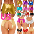 US Women's Shiny Shorts Hot Pants Low Rise Underpants Lingerie Hollow Out Shorts