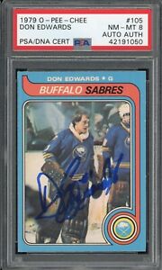 New Listing1979 OPC HOCKEY DON EDWARDS #105 PSA/DNA 8 NM-MT SIGNED BEAUTIFUL CARD!