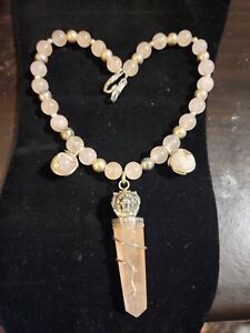 Vintage Erlin sterling Lion Snake Rose quartz Necklace 20inch