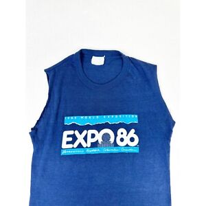 Vintage Expo 86 World Exposition Canada 1986 Shirt Blue Sleeveless Single Stitch