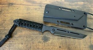 8inch Fixed Blade Neck Knife Full Tang Stealth Black Cord Wrapped Handle Tanto