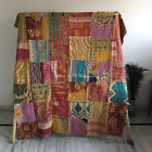 Twin Kantha Quilt Bedspread Vintage Patchwork Cotton Multicolor Gypsy Blanket