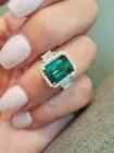 3Ct Emerald Lab Created Emerald & Diamond Engagement Ring 14k White Gold Plated