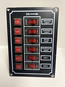 Vintage Boat Dash Fuse/Switch Panel, 6 Switches.