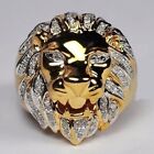 Real Moissanite 1Ct Round Cut Men's Lion Head Pinky Ring 14K Yellow Gold Plated