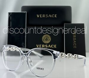 Versace Cateye Eyeglasses VE3302D Clear Frame Silver Metal Temples 148 54mm NEW