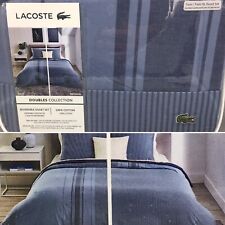 2pc Lacoste Anglet Blue TWIN TXL Duvet Sham Set Striped Reversible MSRP $250
