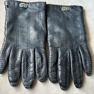 Women’s Gloves Etienne Aigner Navy Blue Leather Wool Size 7.5