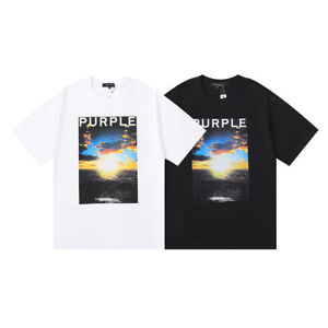 Fashion Brand Purple Brand Printed Casual Versatile Short sleeved Men's T-shirts