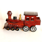 Vtg Mahogany Stained Wood Steam Engine w Rolling Wheels Decorative Train