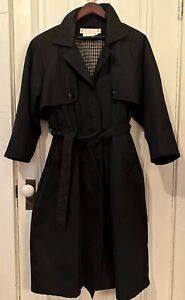 Vintage 90s Architect Black Trench Coat w Zip Out Check Lining- Size 10