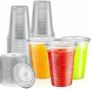 16oz Clear Plastic PET Cups W/ Flat Lid & Straw, BPA-Free Perfect for Beverages