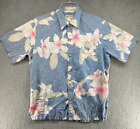 Vintage Cooke Street Shirt Mens Medium Blue Floral Button Hawaiian Made In USA