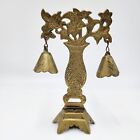 Vintage Solid Brass Bell Stand With Double Bells & Engraved Designs Chinese