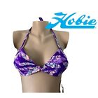 NWT Hobie Purple Feather Twist Push Up Halter Bikini Top Size Medium