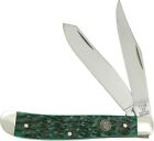Hen & Rooster Trapper Pocket Knife Stainless Steel Blades Green Pick Bone Handle