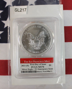 2021 S Silver Eagle - PCGS MS70 First Day - Type 1 Emergency Issue (SL217)