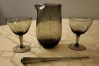 Vtg Mid-Century Modern Etched Glass ME, YOU & OURS Pitcher COCKTAIL SET w/STIR