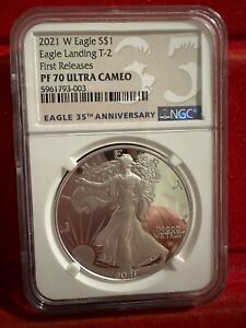New Listing2021 W $1 T-2 NGC PF70 ULTRA CAMEO PROOF SILVER EAGLE LANDING First Releases